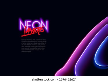 Neon glass layers stacked with reflections for 80s or 90s styled abstract background in synthwave or cyberpunk shiny neon style