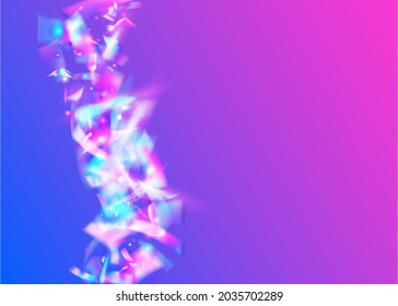 Neon Glitter. Blue Laser Sparkles. Luxury Foil. Cristal Tinsel. Retro Design. Transparent Background. Shiny Prismatic Gradient. Festive Art. Violet Neon Glitter