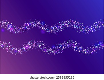 Neon Glitter. Digital Ribbon. Iridescent Serpentine. Falling Banner. Purple Laser Sparkle. Festive Background. Happy Texture. Disco Isolated Illustration. Blue Neon Glitter