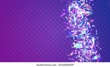 Neon Glitter. Glare Birthday Cristals. Falling Poster. Cristal Banner. Holographic Sparkle. 3d Concept. Purple Happy Background. Unicorn Burst. Pink Neon Glitter