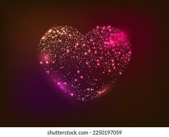 Neon glitter heart with glowing and shiny effect on dark background. Symbol of Love. Vector illustration