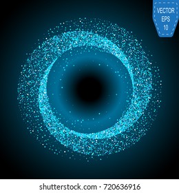 Neon glittering star dust circles. Twinkling ellipse on checkered background, vector illustration