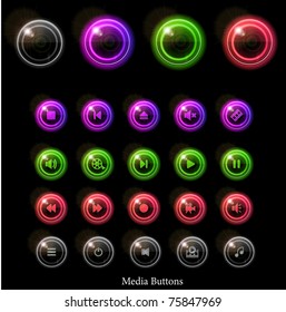 Neon glossy media buttons. Vector illustration eps10.