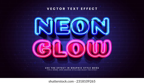 Neon glow 3d editable vector text effect, suitable for modern technology theme.