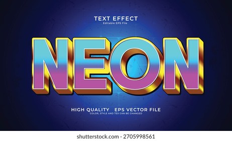 Efecto de texto de Vector editable 3d de neón brillante, adecuado para temas de tecnología moderna.