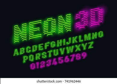 Ilustración vectorial de fuente 3d iluminada por neón