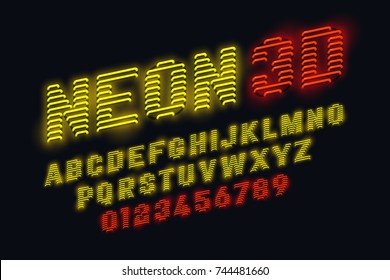 Neon glow 3d font vector illustration