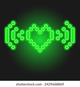 Neon glow acid green color heart with audio waves icon. Heart beat minimalist vector illustration. Love podcast, radio flat isolated sign. Feelings sharing. Rave psychedelic style. 90s graphic style.