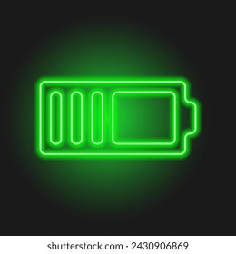 Neon glow acid green color battery charging level vector illustration. Mobile phone battery flat isolated sign. Rave psychedelic style. 90s style design. Electricity element silhouette. Power logo.