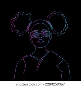 Neon Glow Afro Girl Line Vektorgrafik