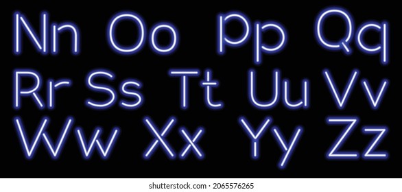 Neon glow alphabet. 
Neon light font. Letters:N-Z. 3d art neon font