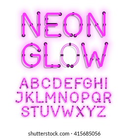 Neon Glow Alphabet On White Background Vector Illustration