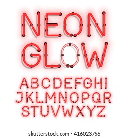 Neon Glow Alphabet On White Background Vector Illustration