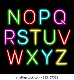 Neon glow alphabet. Vector.