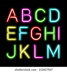 Neon Glow Alphabet. Vector.