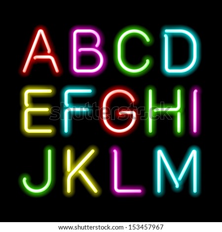 Neon glow alphabet. Vector.