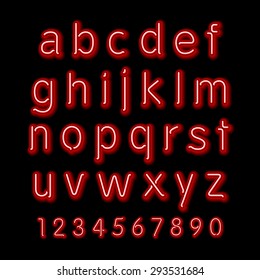 Neon glow alphabet. Vector design party retro 3d art neon font,