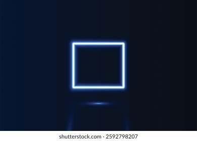 Neon Glow blue light geometric shape rectangle, and long shadow