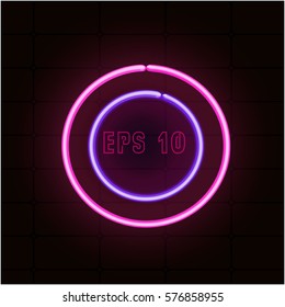 Neon glow circle retro neon lamp. The purple color on a dark background. Vector electric frame.