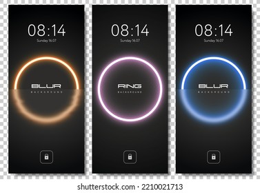 Papel de fondo neon Glow Circle para Smartphone con elemento de glassmorfismo. Tema futurista de la plantilla de bloqueo de pantalla del teléfono inteligente del vector. Resumen del anillo de luz de fondo de la interfaz móvil. Diseño moderno