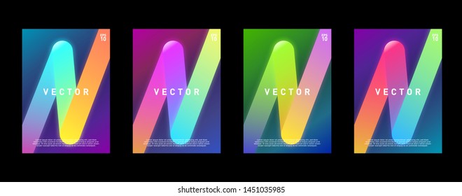 Neon glow colorful design template for brochure, cover, poster, flyer. Cool gradient shapes composition. Eps 10