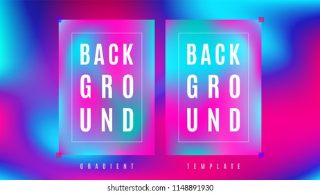 Neon Glow Gradient Background Template. Blurred Colorful Dynamic Flow Layout. Smooth Motion Gradient Cover Backdrop. Flat Design Background.