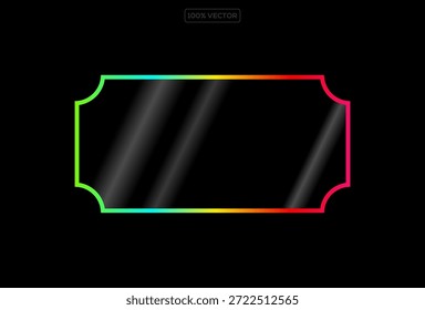 Quadro de retângulo claro com brilho de néon. Led botão de jogo retangular. Contorno de luz verde amarela em preto com efeito luminoso suave