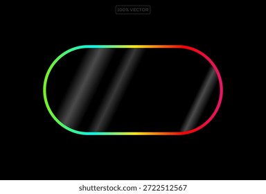 Marco de rectángulo de luz brillante de neón. Botón de juego rectangular led. Contorno de luz verde amarilla sobre negro 