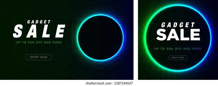 Neon Glow Sale Sign. Banner and 
 Card. Neon and cyber concept background. Vector Illustration. 