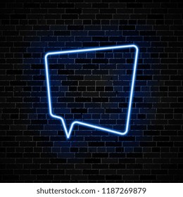neon glow speech bubble on dark brick wall background