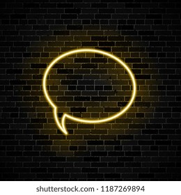 neon glow speech bubble on dark brick wall background