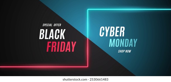 Neon glow split banner for Black Friday and Cyber Monday deals