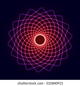 Neon Glow Symmetry Element. Sacred Geometry. Circle Of Balance And Harmony. Flower Of Life. Abstract Psychedelic Vector Background.