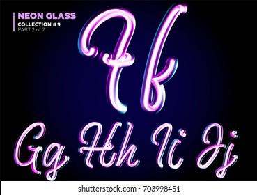 Pétet 3D brillant de néon. Ensemble de polices de lettres en verre. Couleurs Roses et Bleues brillantes. Effet de lumière nocturne. Tube Alphabet. ABC pour affiche DJ, bannière de vente, panneau, publicité. 
