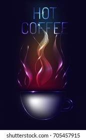 Neon, glowing abstract cup of coffee. Vector clip art