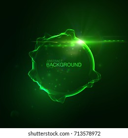 Neon glowing abstract sphere with lens flare light effect. Vector futuristic illustration. Technology concept. Sound vibes visualization. Audio equalizer shape. Sound wave