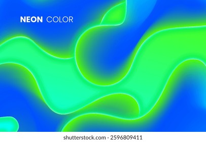 Neon glowing abstract vector 3D flow background. Stock vector illustration.
