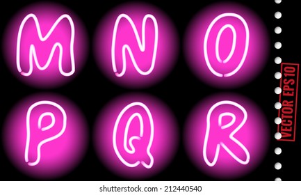 neon glowing alphabet on a black background. vector illustration