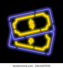 Neon glowing american dollar currency. Cash, bank loan, cash investment. Night advertising sign element. Glowing neon icon isolated on black background