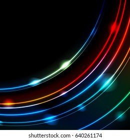 Neon glowing arc lines abstract background. Vector design