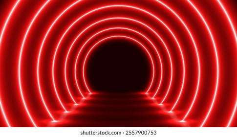 Neon glowing arch tunnel, futuristic room with led corridor, modern background.