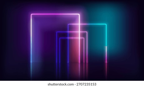 Neonglühende Bögen auf dunklem Hintergrund. Vorlage für Design

