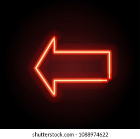 Neon glowing arrow pointer  on dark background. Colorful and shining retro light sign. Vector design element.