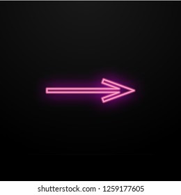 Neon glowing arrow pointer on dark background. Colorful and shining retro light sign. Vector design element. Vector neon