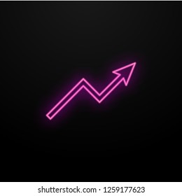 Neon glowing arrow pointer on dark background. Colorful and shining retro light sign. Vector design element. Vector neon