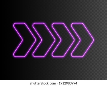 Neon glowing arrow. Transparent light effect. Vector design