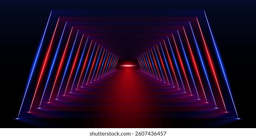 Neon glowing arrows and grids create a stunning abstract pattern that represents the velocity of modern technology. This design showcases futuristic energy in a vibrant display.	