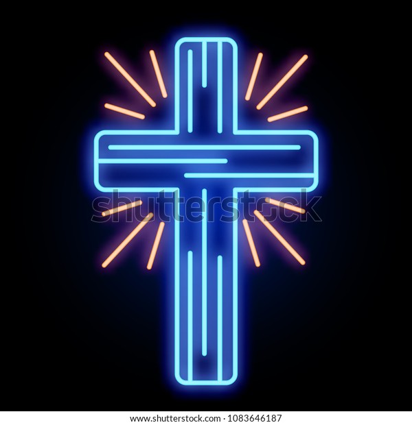Neon Glowing Church Cross Light Sign Stock Vector Royalty Free 1083646187