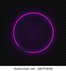 Neon glowing circle lamp frame on transparent background.