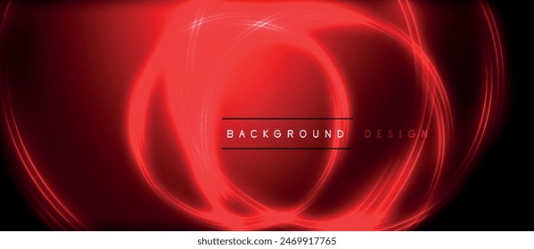 Neon glowing circle rays, light round lines in the dark, planet style neon wave lines. Energetic electric concept design for wallpaper, banner, background